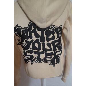 Watch Your Step Graphic Cream Zip-Up Hoodie Size XS